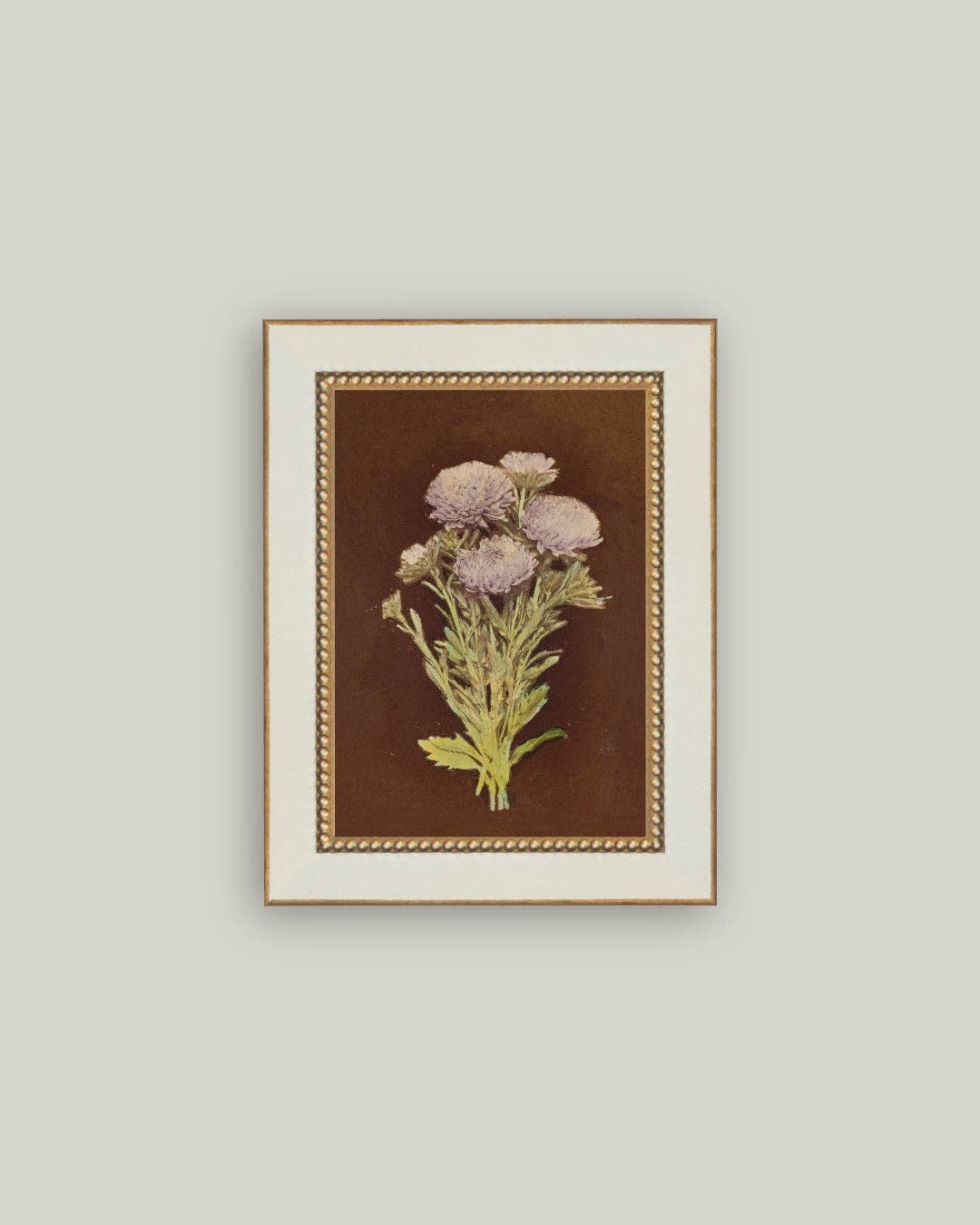 Lilac Dahlia on Brown Framed Antique Art