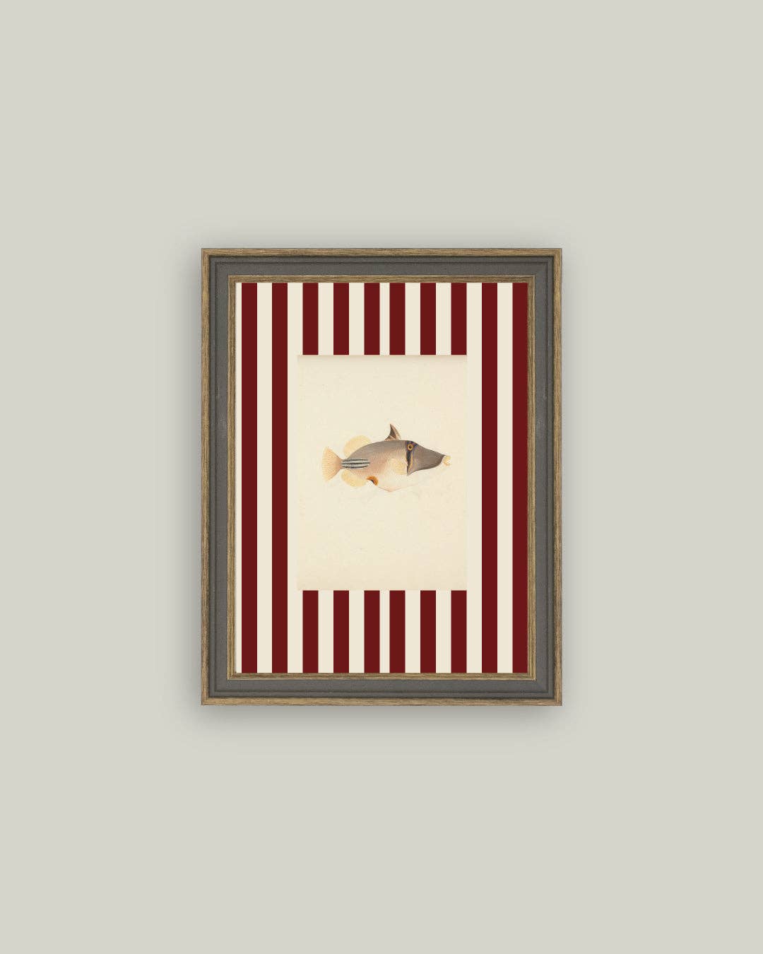 Fish on Stripes Framed Antique Art