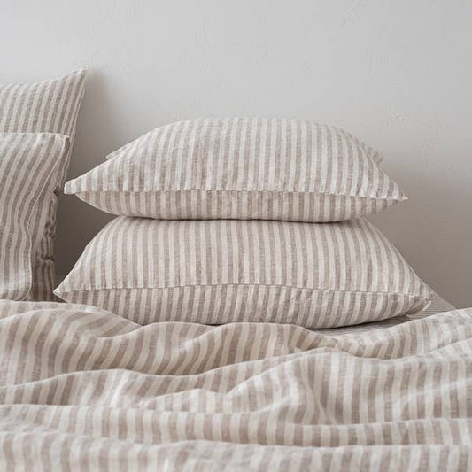 Linen Pillow Case - Natural Ticking Stripe