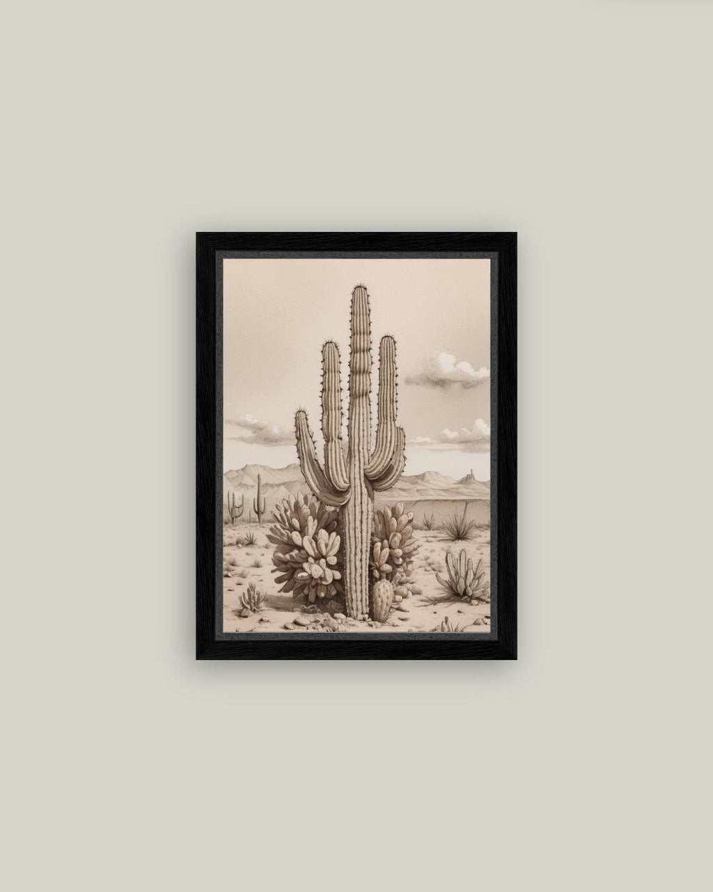 Desert Cactus Framed Antique Art