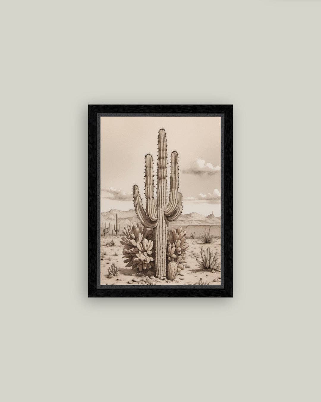 Desert Cactus Framed Antique Art