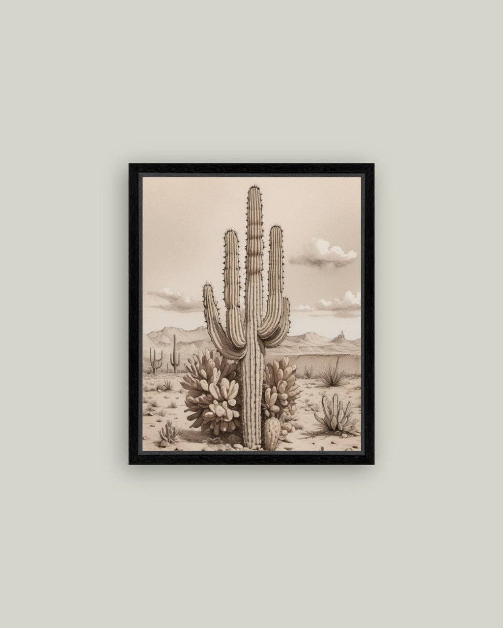 Desert Cactus Framed Antique Art