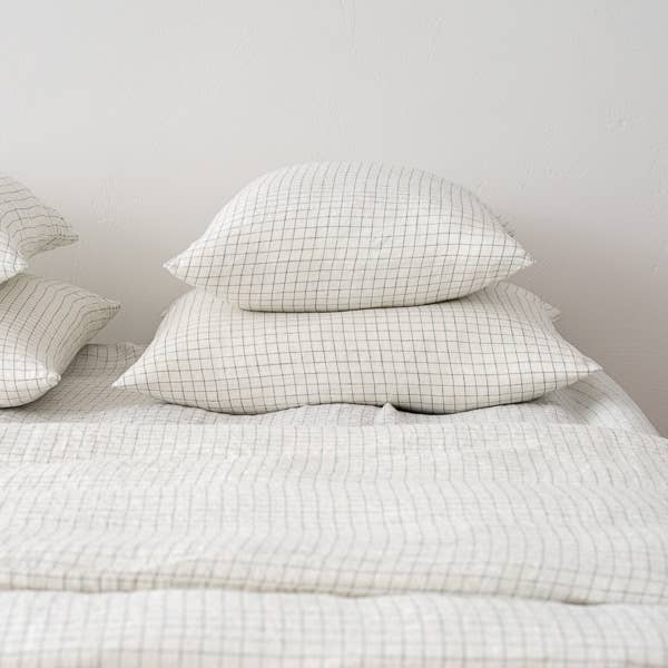 Linen Pillow Case - White Arctic Check