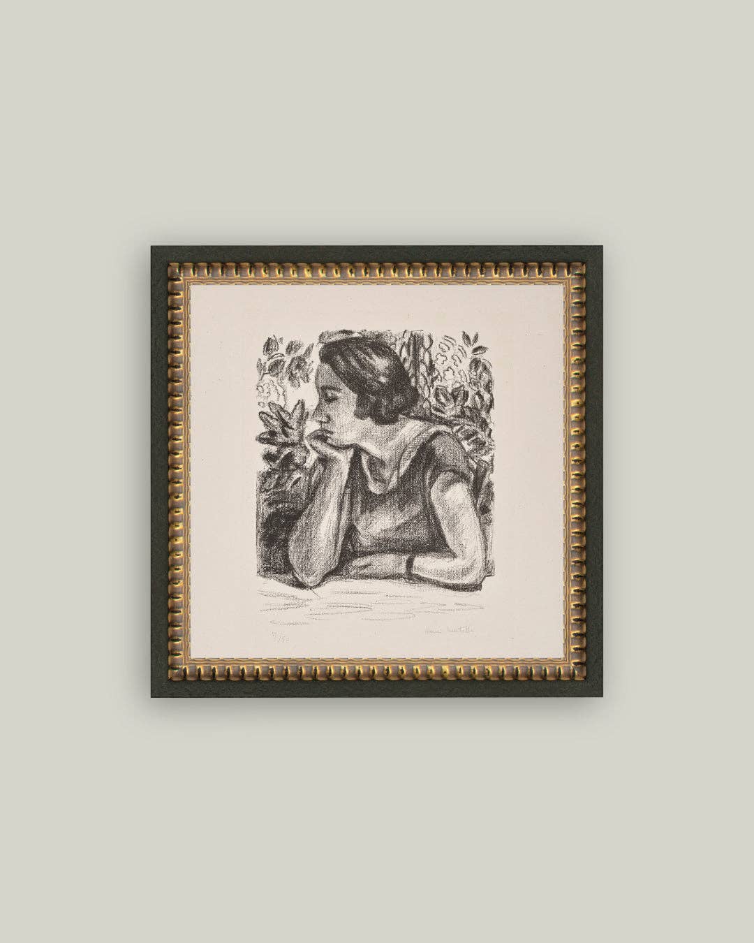 Woman Resting on Her Arm Framed Antique Art