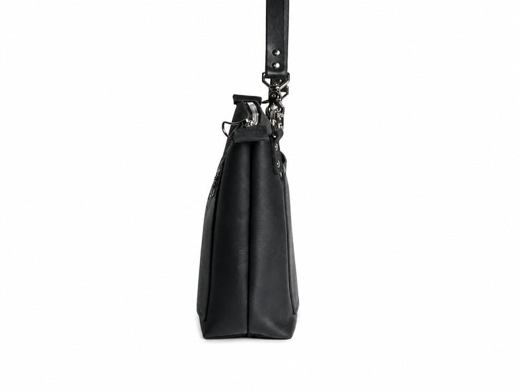 Pinnacle Crossbody Ranch Brand Black Leather - Nickel Hardware (C)