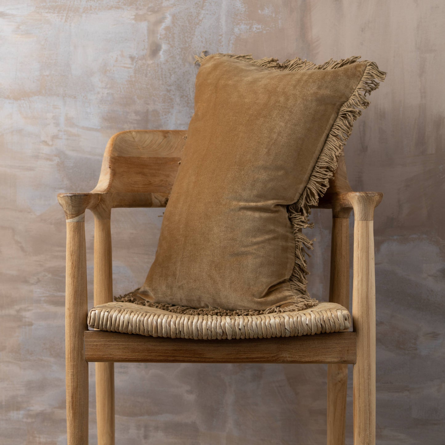 Velvet Fringed Lumbar Cushion | Nutmeg