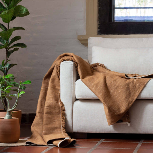 Liso Handloomed Cotton Blanket — Rust