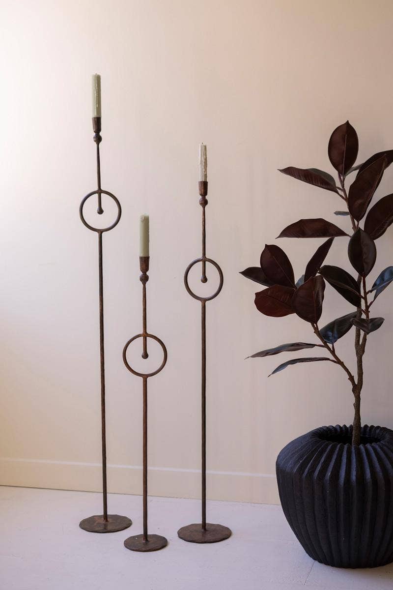 Weathered Brass Floor Taper Holder: Set of 3