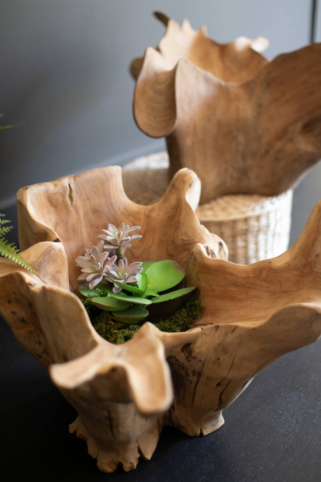 Hand-Carved Blooming Teak Bowl