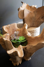 Hand-Carved Blooming Teak Bowl