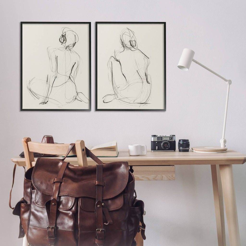 Sitting Female Figure Drawing Framed Art