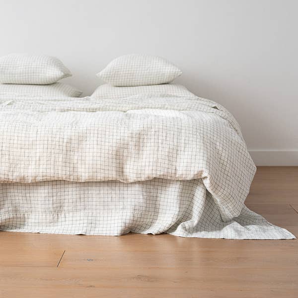 Linen Duvet - White Arctic Check