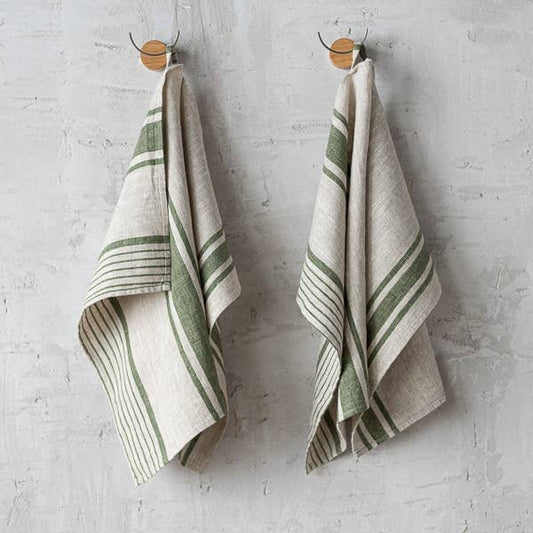 Set of 2 Linen Hand or Tea Towels Forest Green Provence
