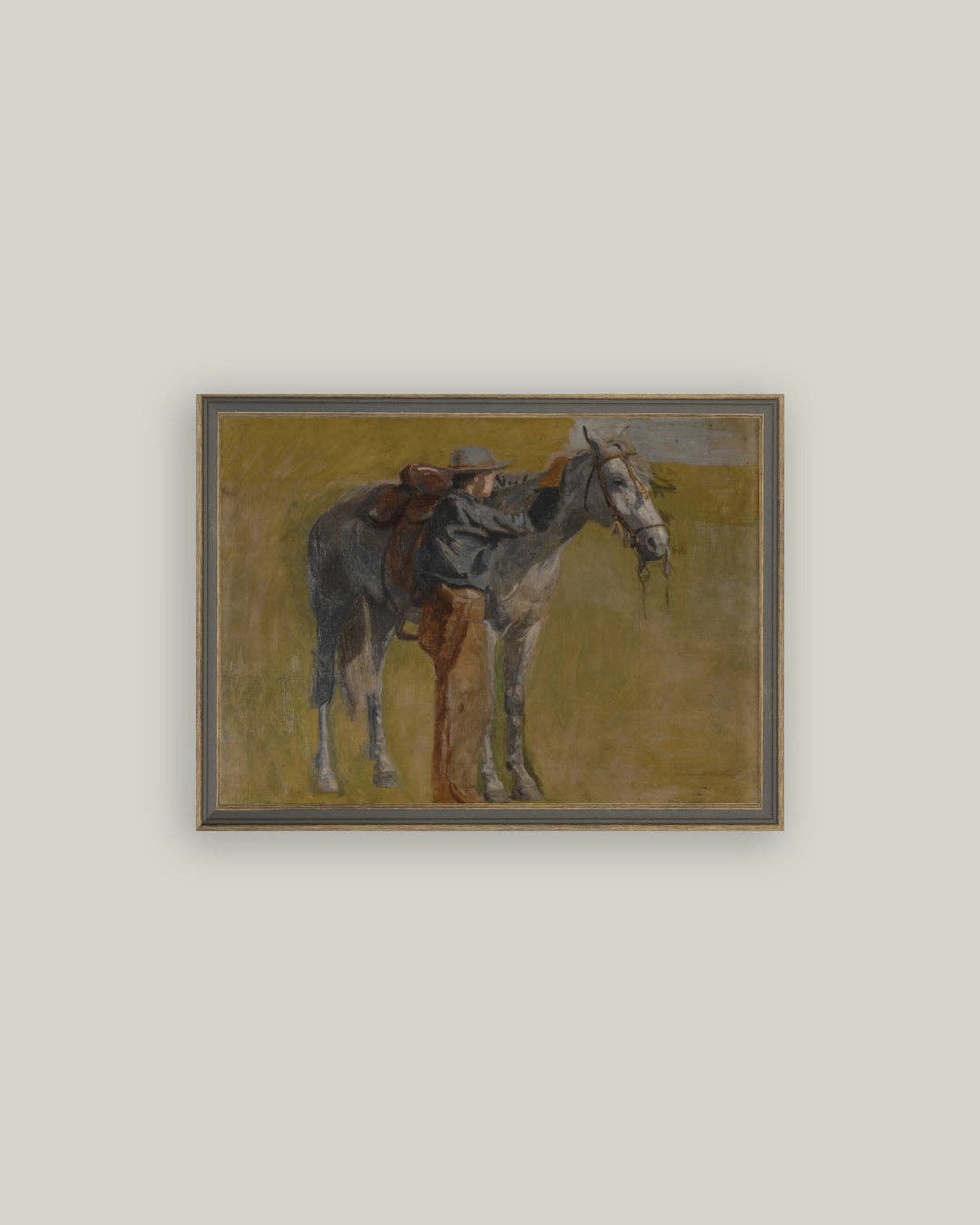 Study For Cowboys Framed Antique Art