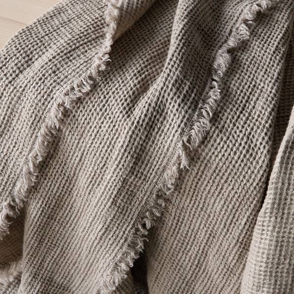 Linen Throw With Fringes - Natural