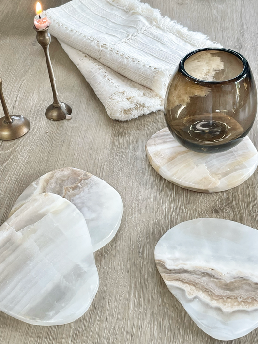 Organic Shaped Alabaster Coaster, Set of 4