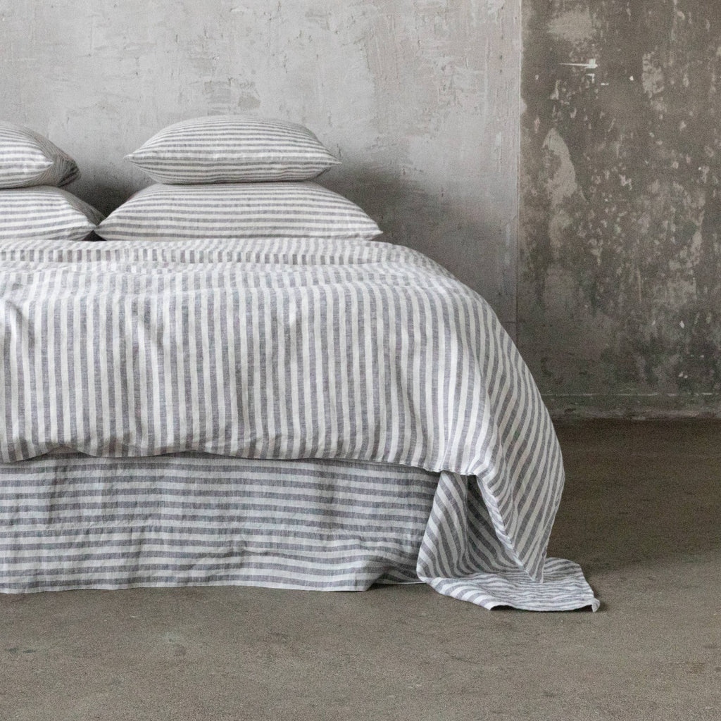 Linen Duvet - Graphite Ticking Stripe