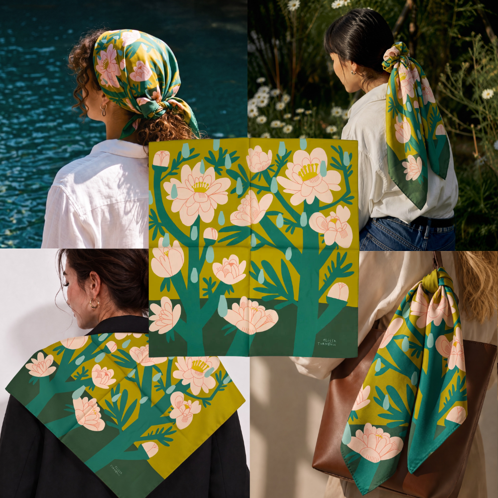 April Showers Scarf | 100% Silk Bandana | Floral Scarves