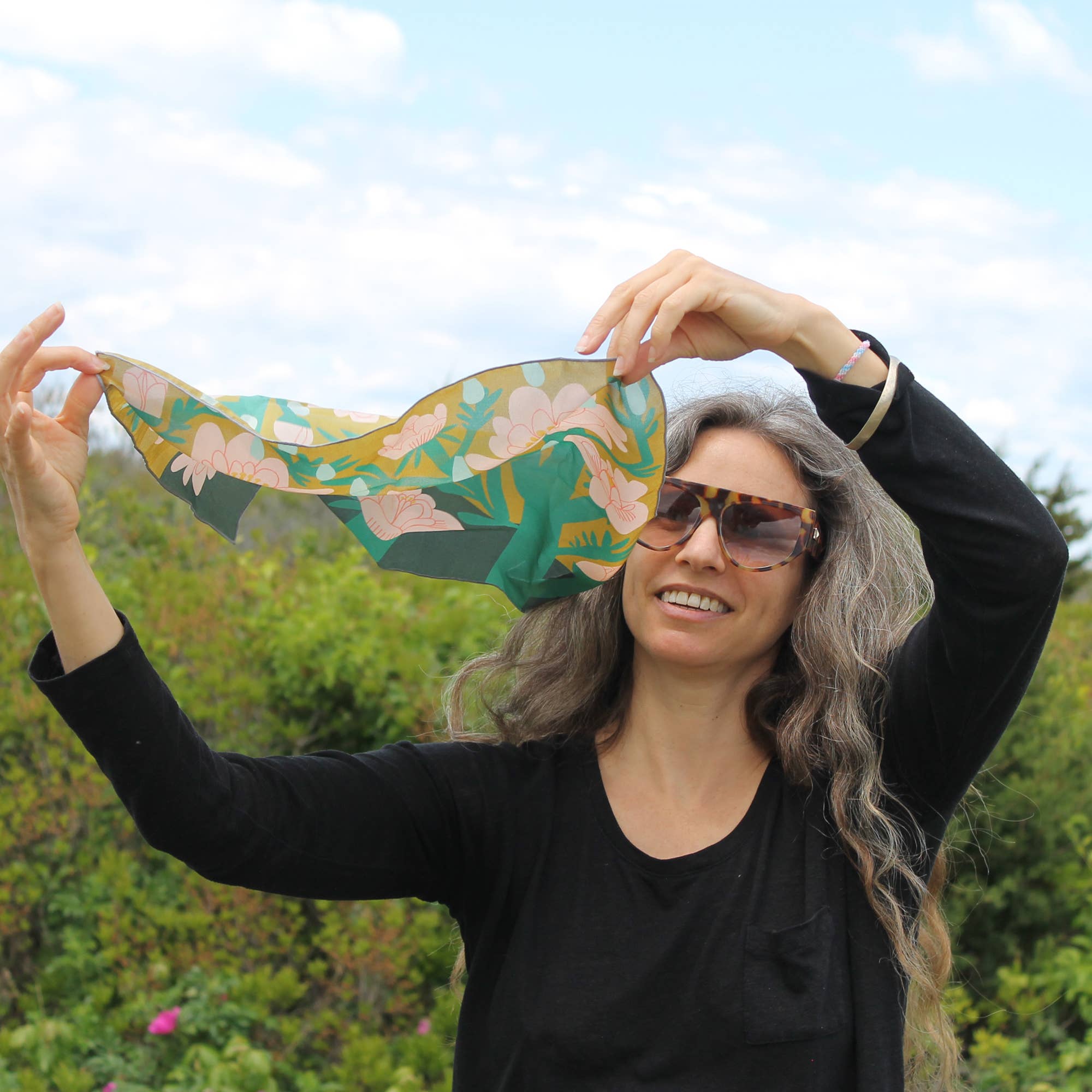 April Showers Scarf | 100% Silk Bandana | Floral Scarves