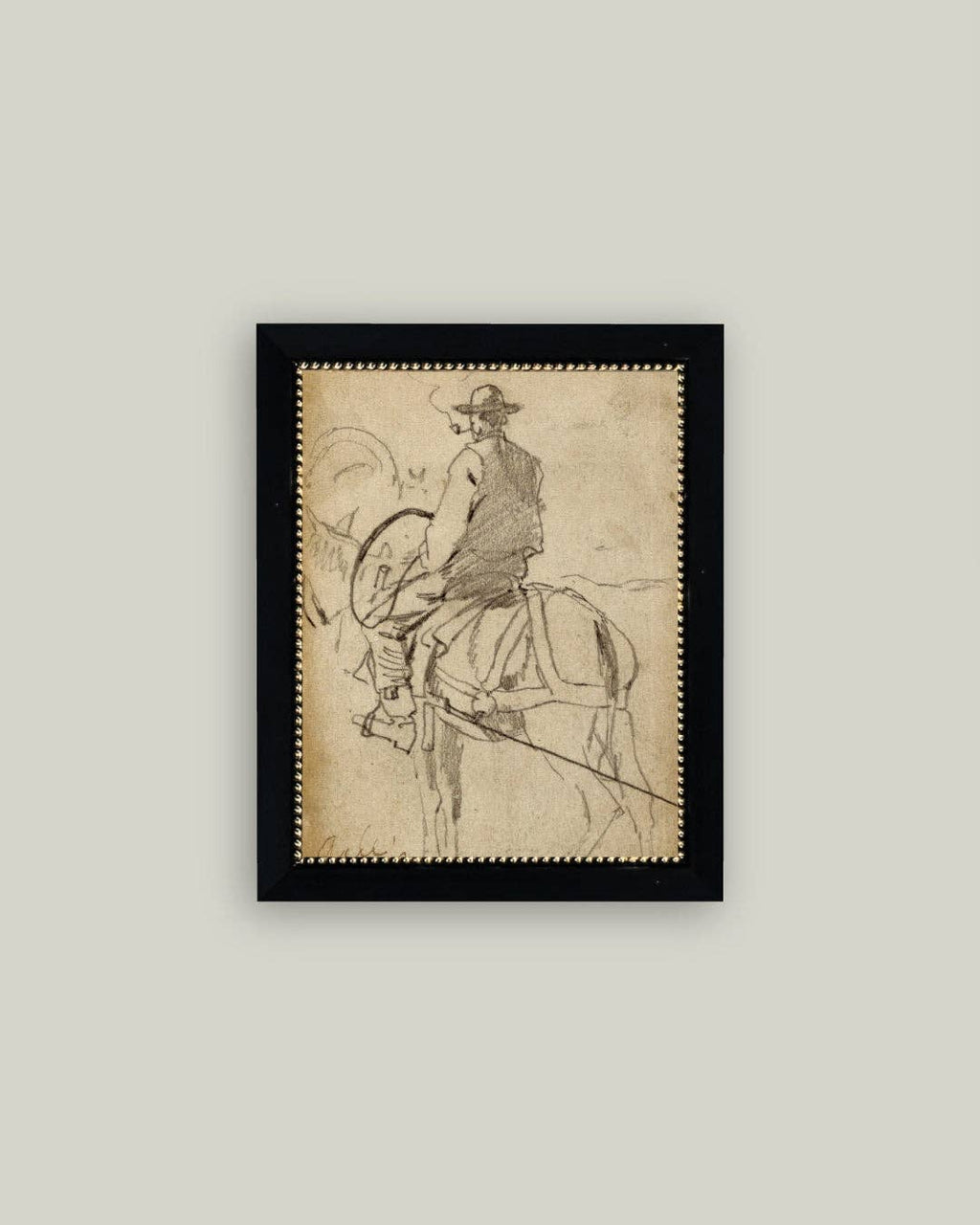 Man Riding a Horse Framed Antique Art