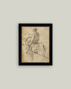 Man Riding a Horse Framed Antique Art