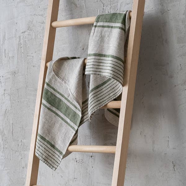 Set of 2 Linen Hand or Tea Towels Forest Green Provence