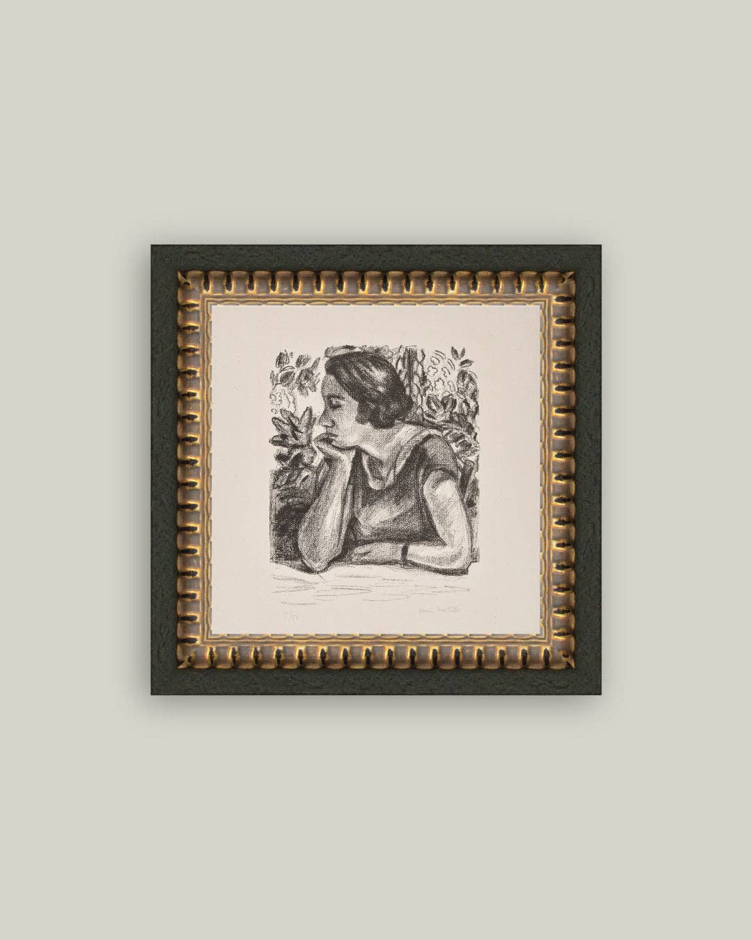 Woman Resting on Her Arm Framed Antique Art