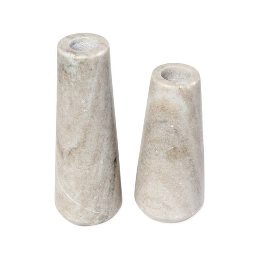 Set of 2 Beige Marble Taper Candle Holders
