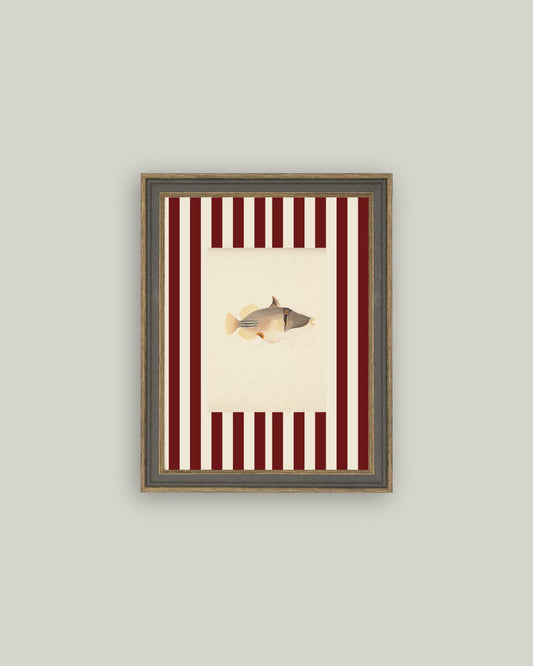 Fish on Stripes Framed Antique Art