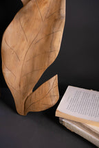 Hand-Carved Teakwood Leaf Sculpture