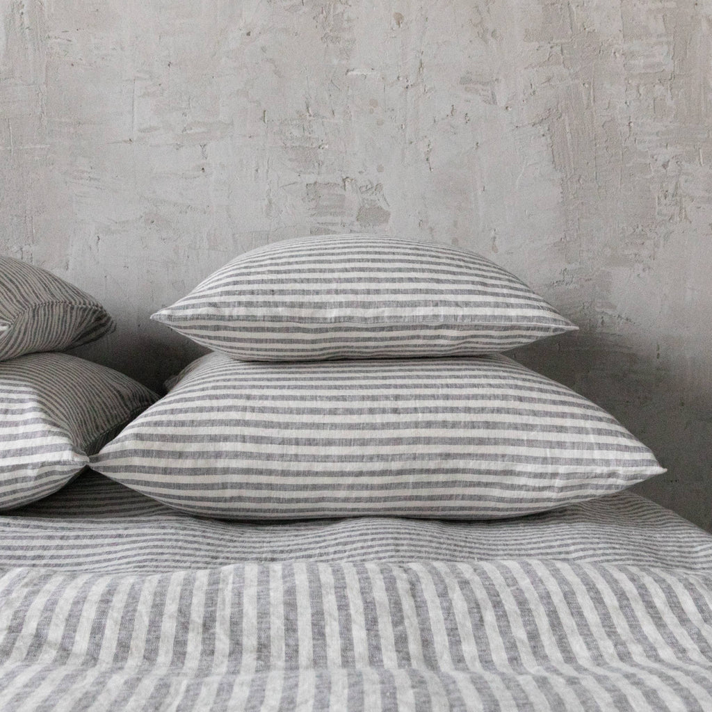 Linen Pillow Case - Graphite Ticking Stripe