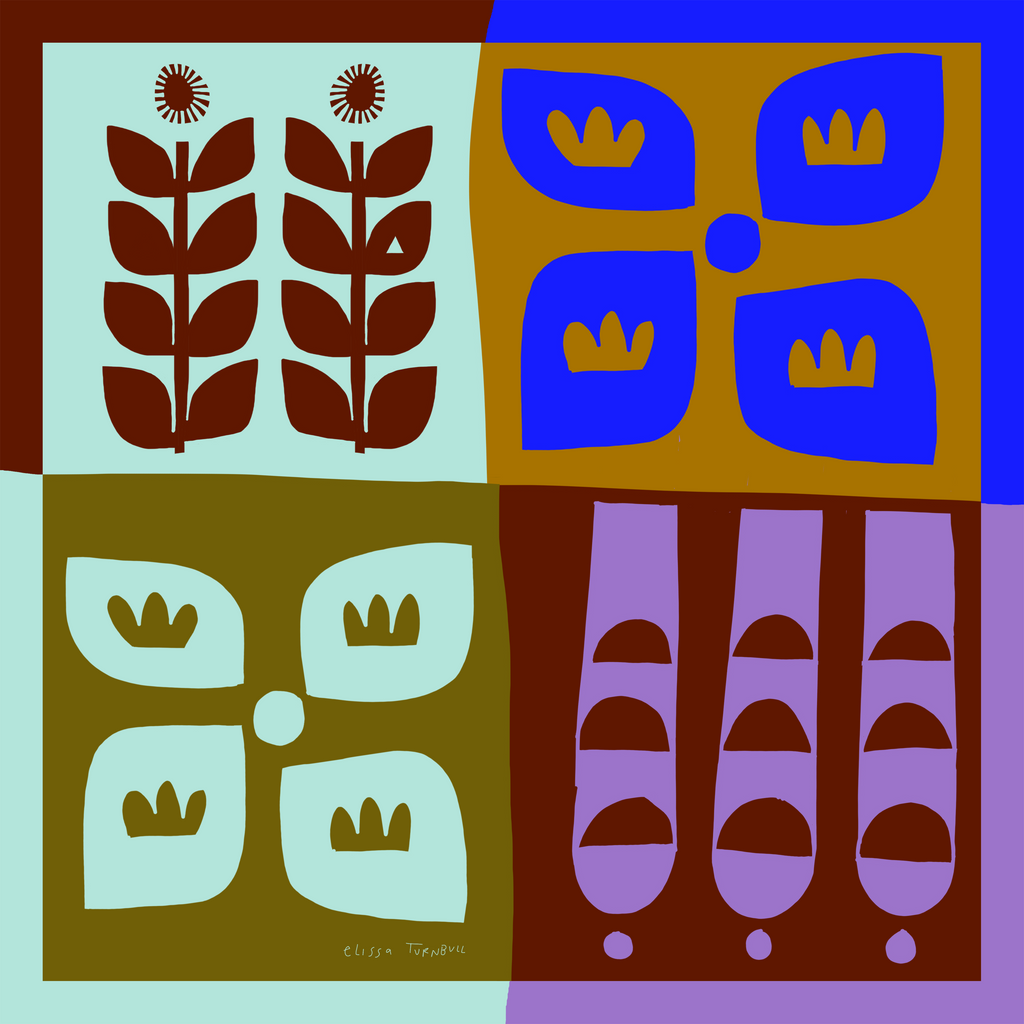 Botanical Colorblock | Women's Silk Scarf | Square Scarf