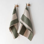 Set of 2 Linen Hand or Tea Forest Green Natural Venice