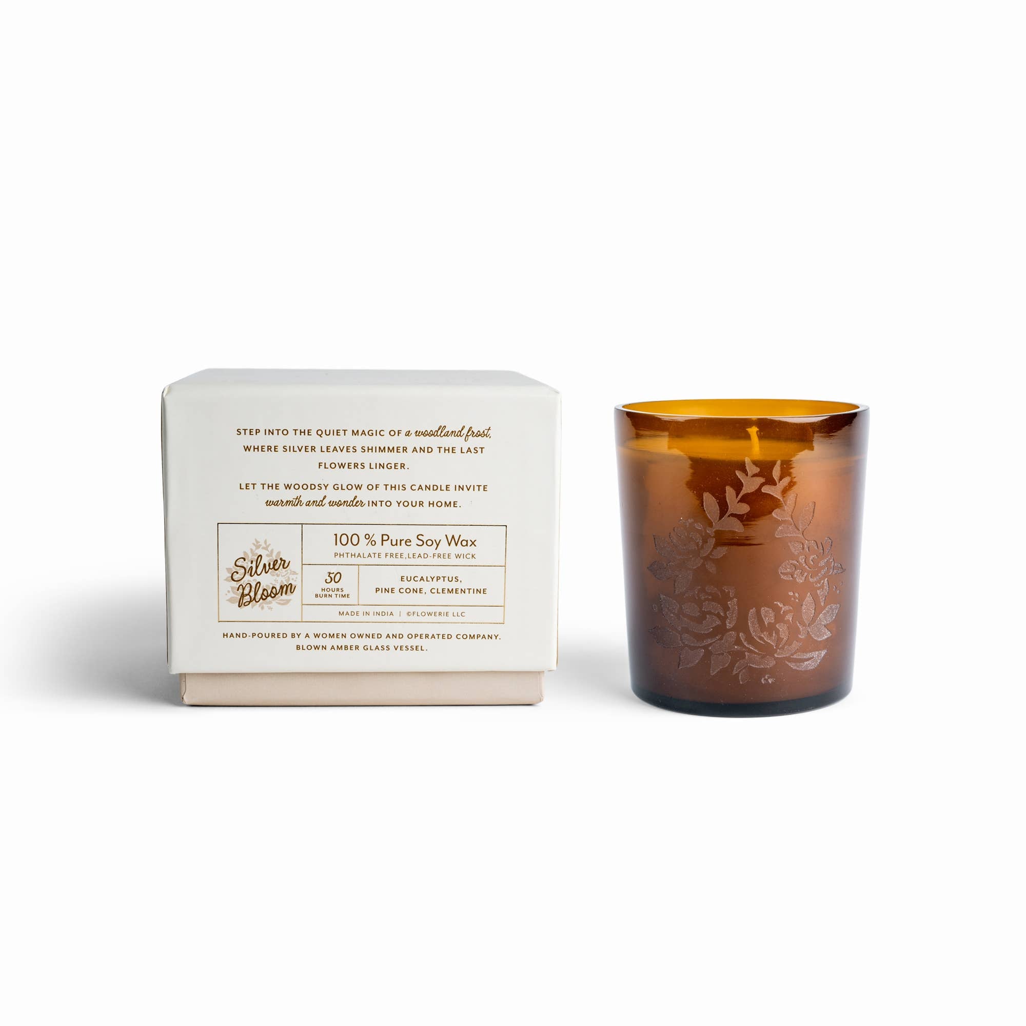 Silverbloom Candle | Soy Wax Amber Glass Gold Foil Box