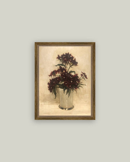 Maroon Flowers Framed Antique Art