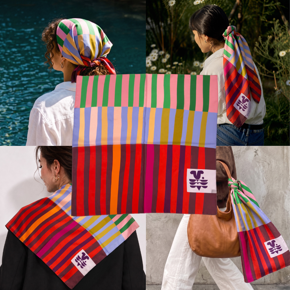 Red Colorblock Scarf | Women's Scarf | 100% Silk Bandana