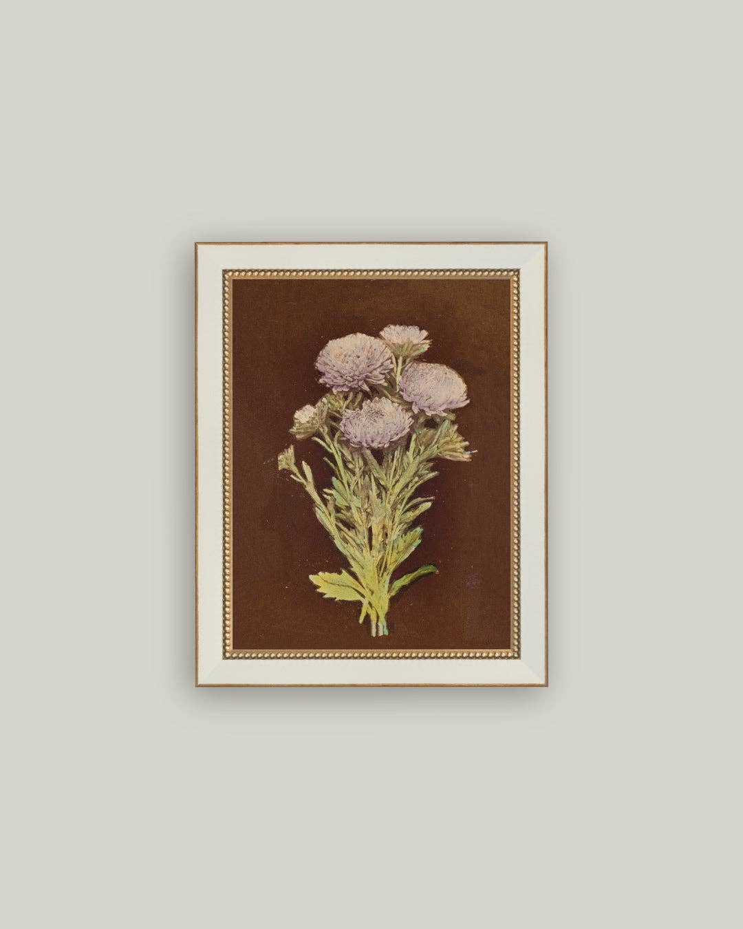 Lilac Dahlia on Brown Framed Antique Art