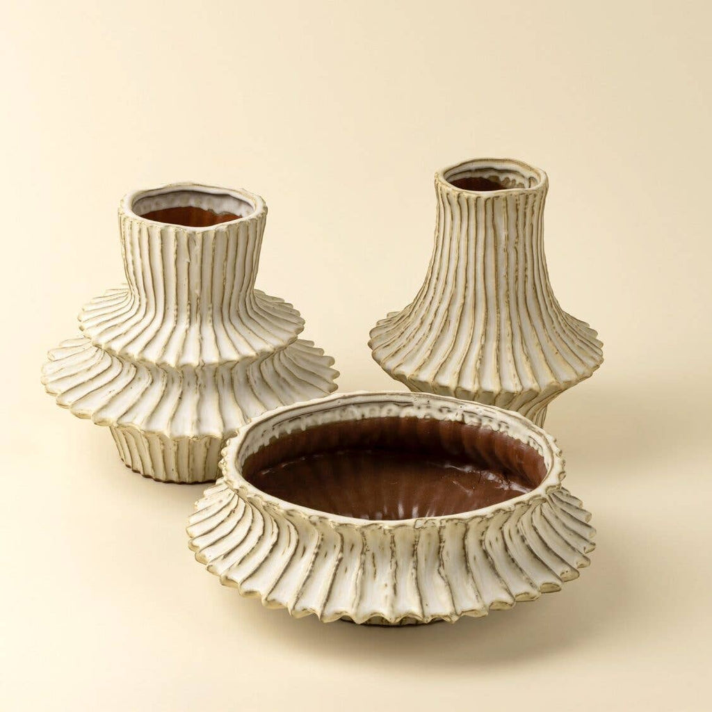 Stria Stoneware Low Vase