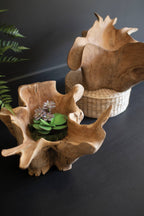 Hand-Carved Blooming Teak Bowl