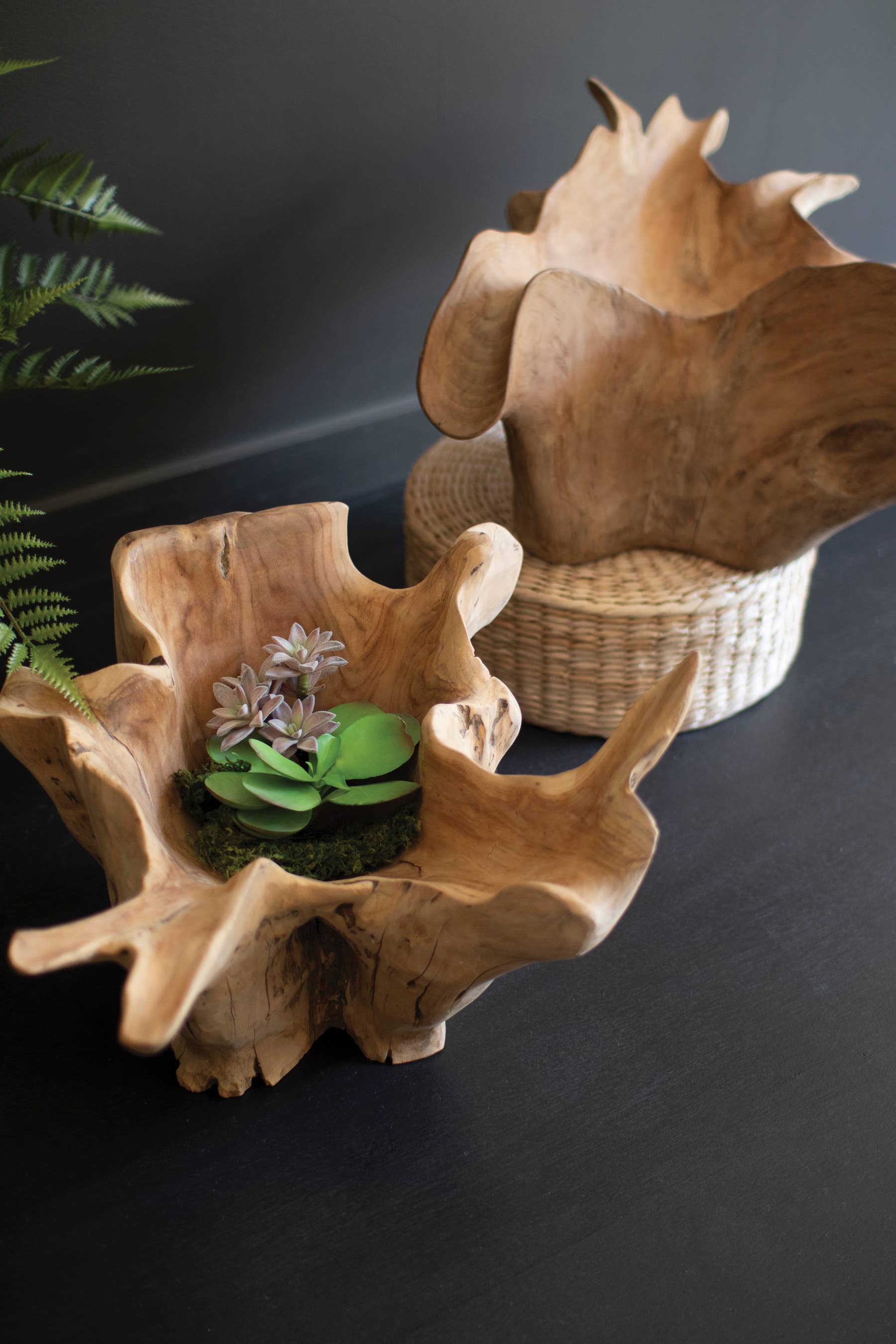 Hand-Carved Blooming Teak Bowl