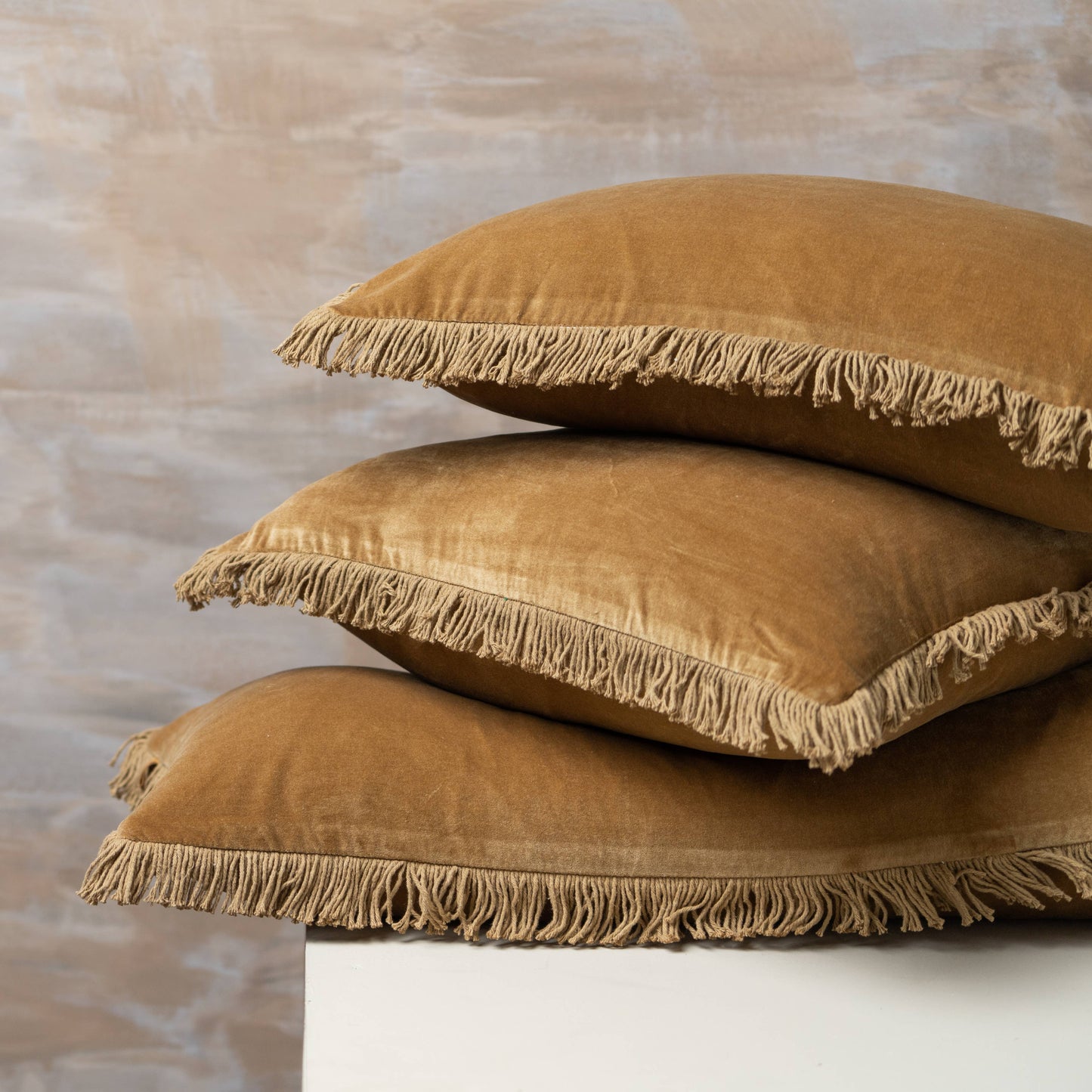 Velvet Fringed Lumbar Cushion | Nutmeg