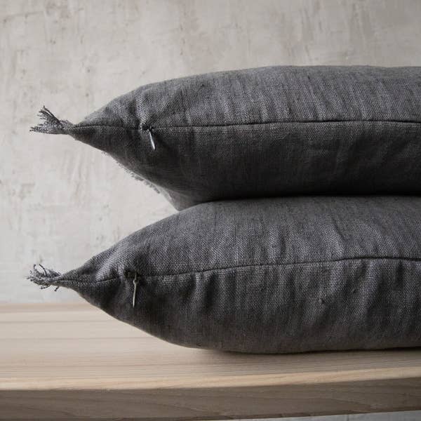 Linen Cushion Cover - Graphite Terra Fringe