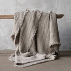 Linen Throw With Fringes - Natural