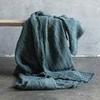 Linen Throw With Fringes - Balsam Green