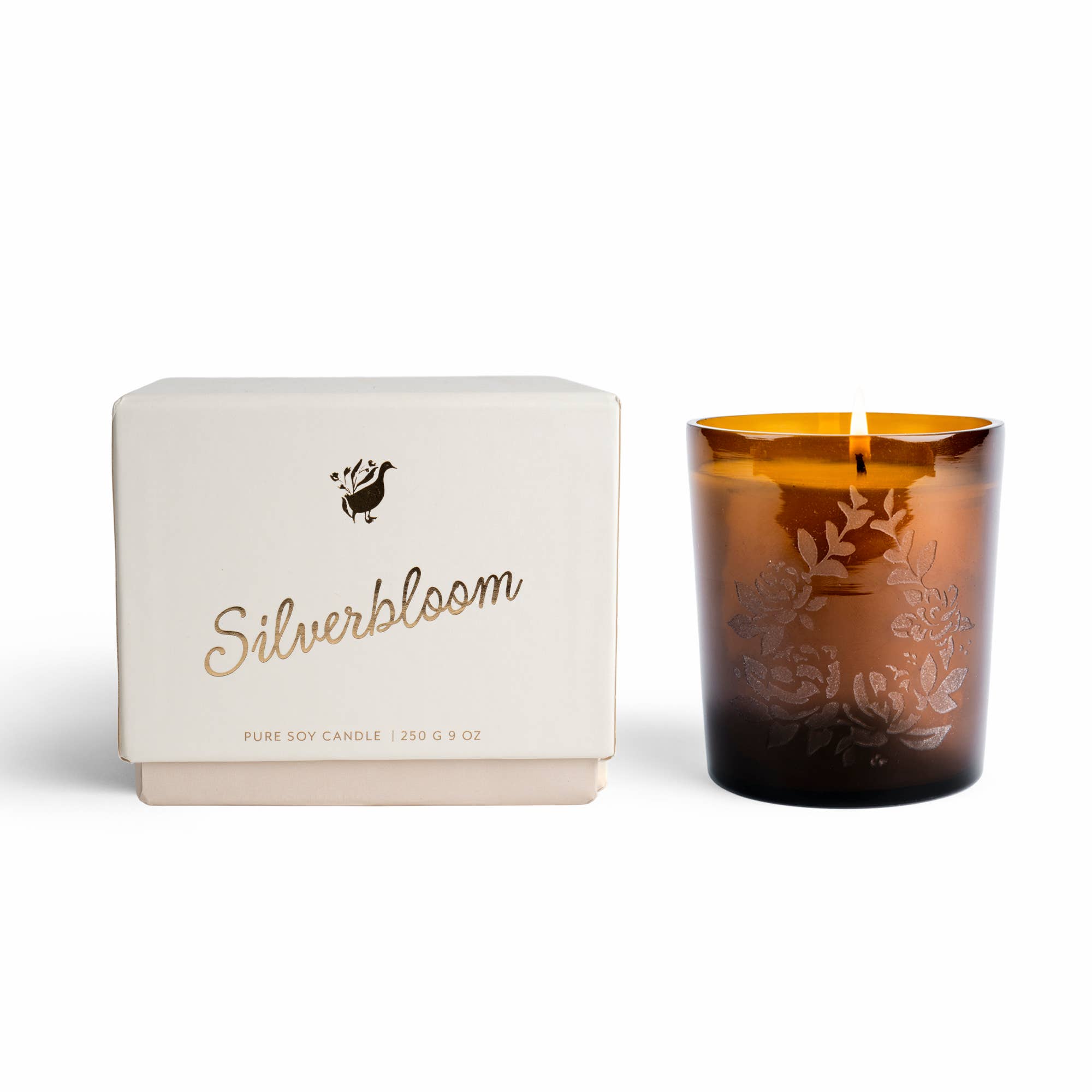 Silverbloom Candle | Soy Wax Amber Glass Gold Foil Box