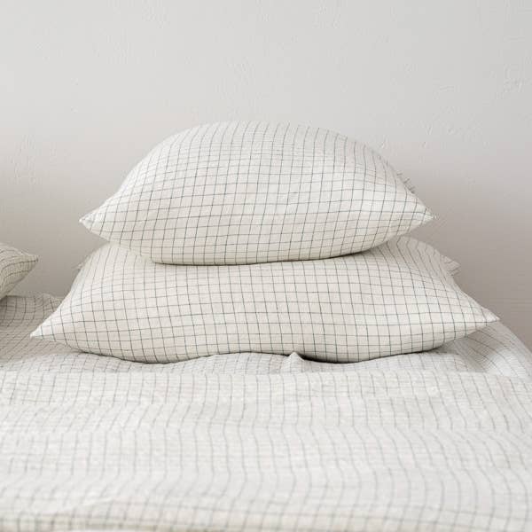 Linen Pillow Case - White Arctic Check