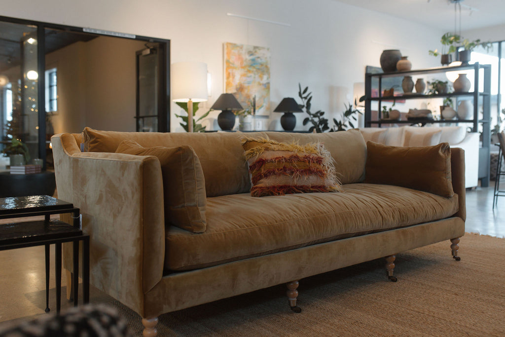 Madeline Sofa - Antiqued Amber Velvet - 90”