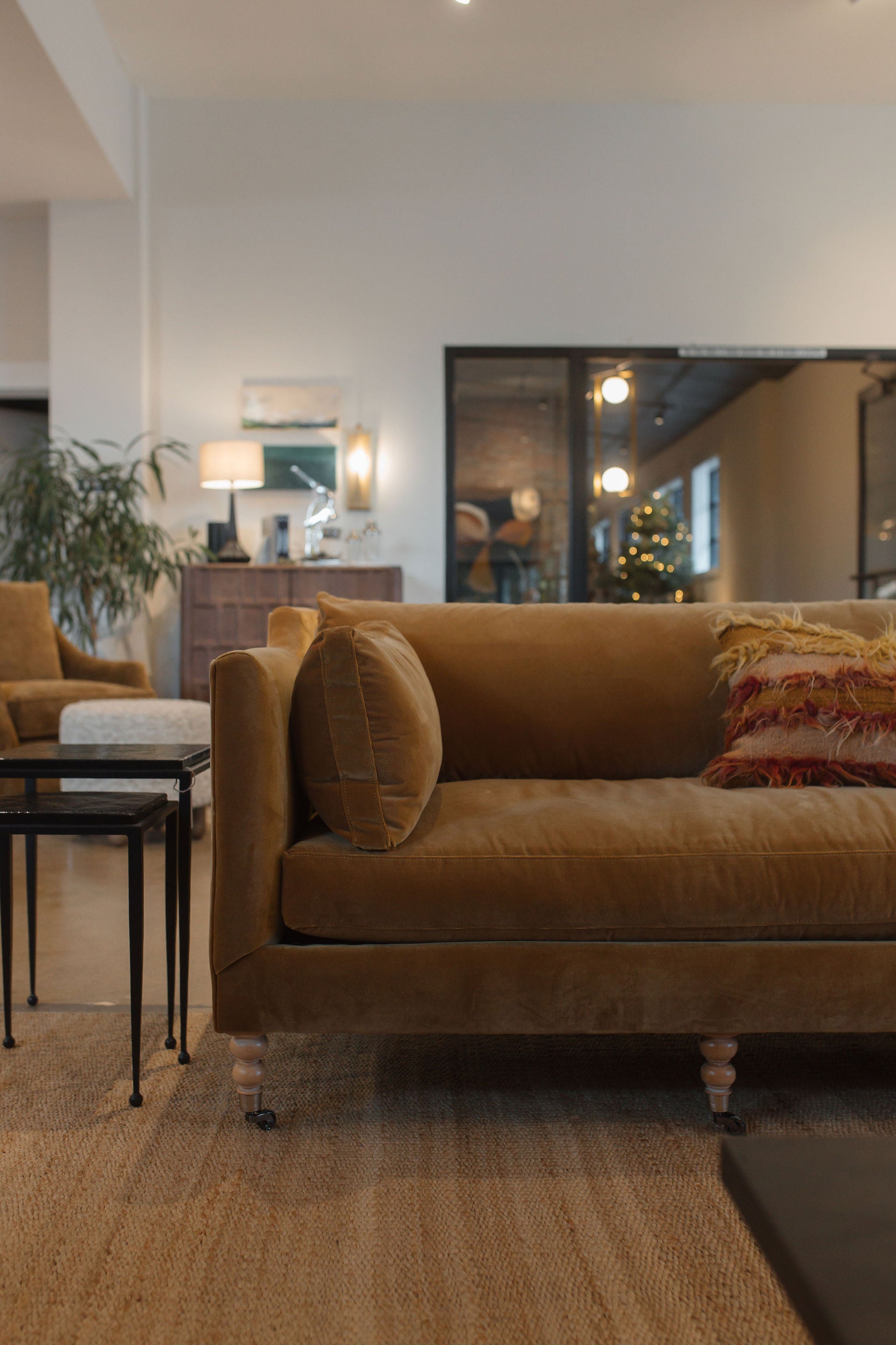 Madeline Sofa - Antiqued Amber Velvet - 90”