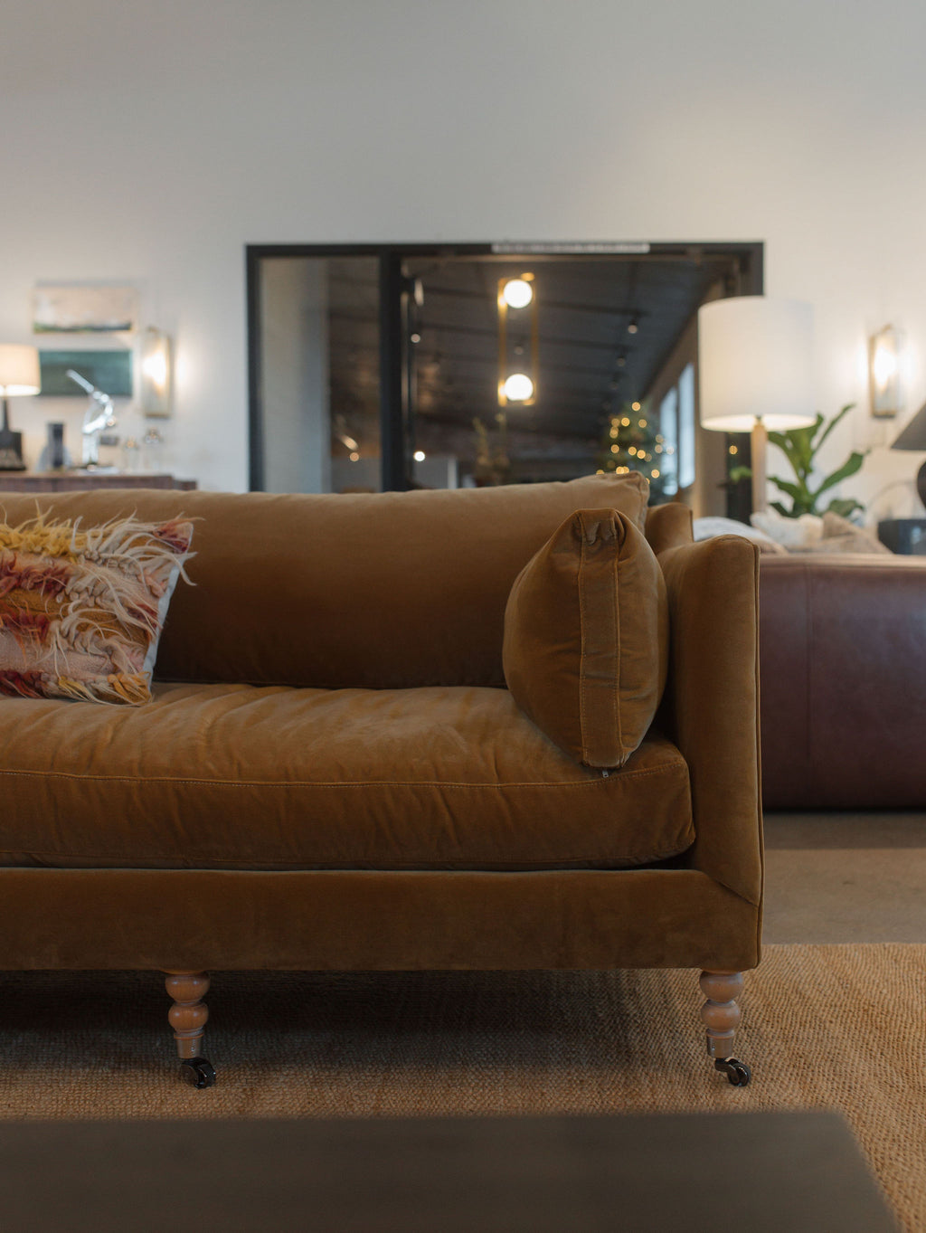 Madeline Sofa - Antiqued Amber Velvet - 90”