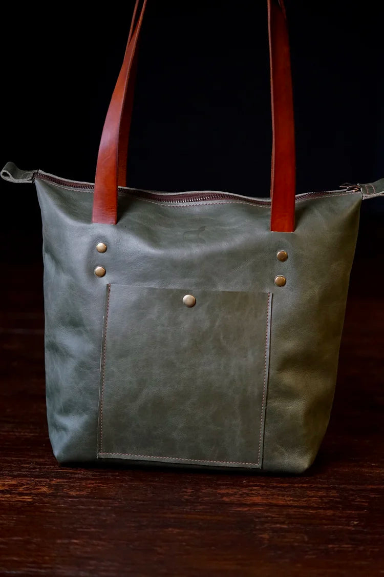 Overland Green Leather - Antique Brass Hardware